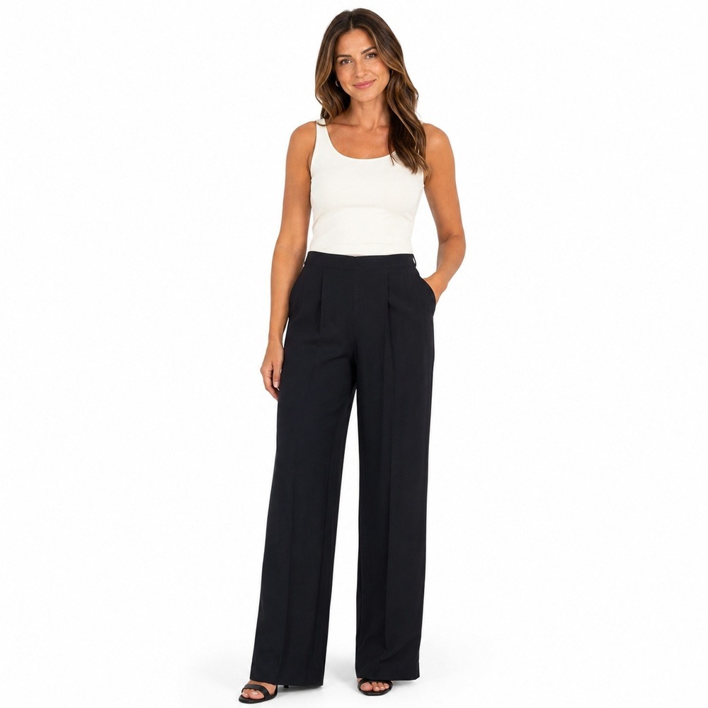 Parker Pants Womens Large Black 100% Silk Wide Leg Pleats High Rise PA5062392CH